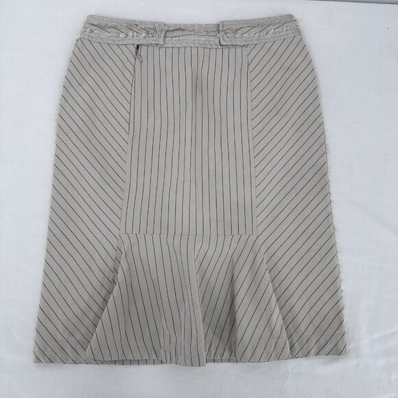 Intaitions Mini Skirt Sz 2 Ruffle Zip Up Off White Blue Strips Fringe Casual - Picture 2 of 11